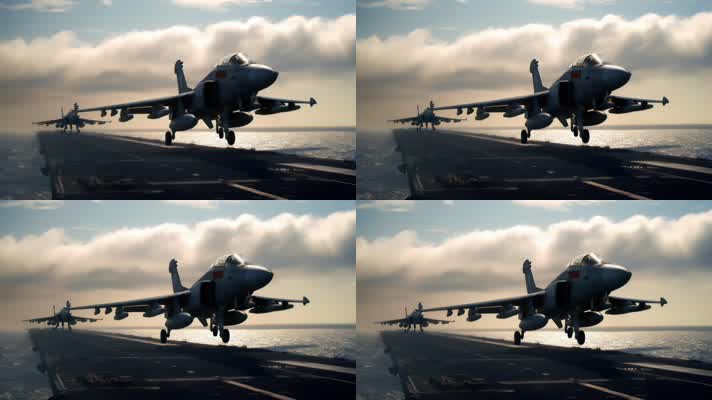 4k战斗机起飞降落夕阳唯美创意素材