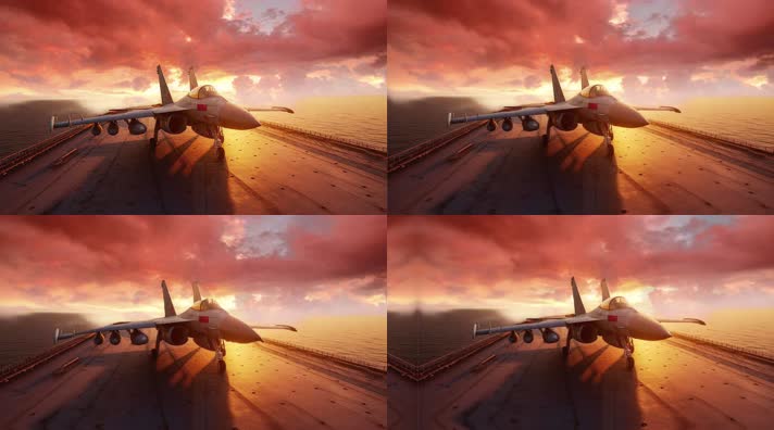 4k战斗机起飞降落夕阳唯美创意素材