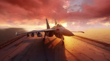 4k战斗机起飞降落夕阳唯美创意素材