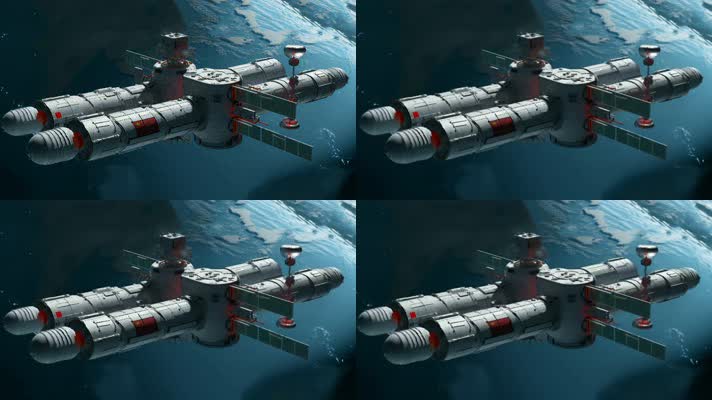 4k航天器在太空中绕地球轨道航行创意素材（