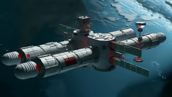 4k航天器在太空中绕地球轨道航行创意素材（