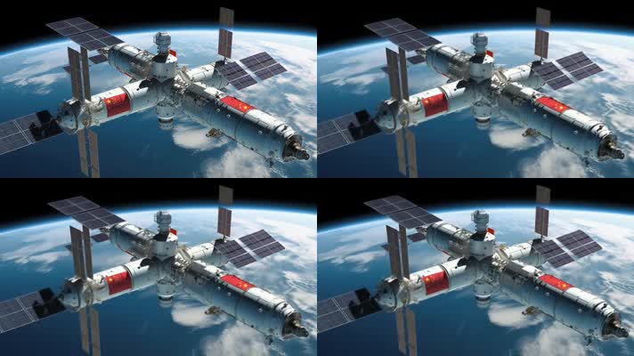 4k航天器在太空中绕地球轨道航行创意素材