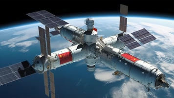 4k航天器在太空中绕地球轨道航行创意素材