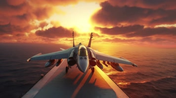 4k战斗机起飞降落夕阳唯美创意素材