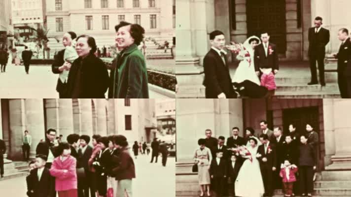 40年代西式天主教教堂婚礼结婚合影留念文化