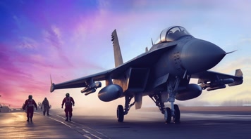 4k战斗机与飞行员夕阳唯美创意素材