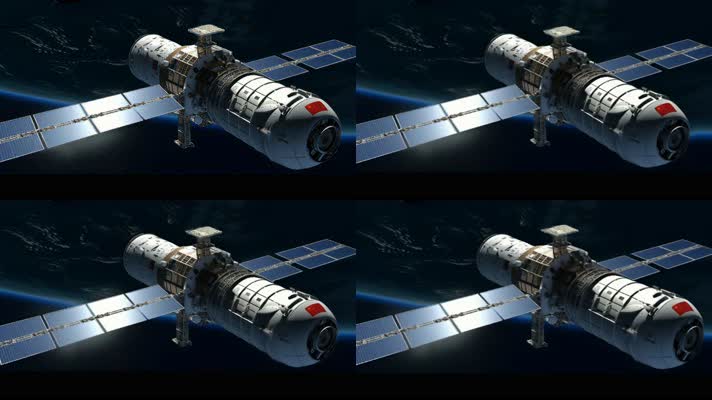 4k航天器在太空中绕地球轨道航行创意素材（