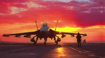 4k战斗机与飞行员夕阳唯美创意素材