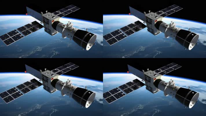 4k航天器在太空中绕地球轨道航行创意素材（