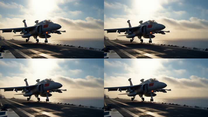 4k战斗机起飞降落夕阳唯美创意素材