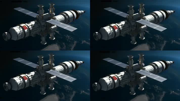 4k航天器在太空中绕地球轨道航行创意素材（