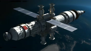 4k航天器在太空中绕地球轨道航行创意素材（