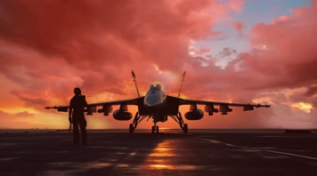 4k战斗机与飞行员夕阳唯美创意素材
