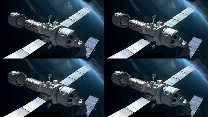 4k航天器在太空中绕地球轨道航行创意素材（