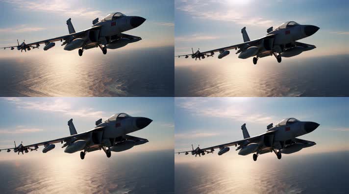 4k航母战斗机起飞降落夕阳唯美创意