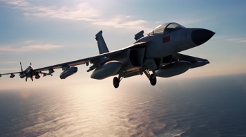 4k航母战斗机起飞降落夕阳唯美创意