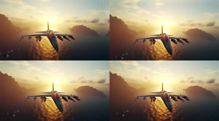 4k航母战斗机起飞降落夕阳唯美创意