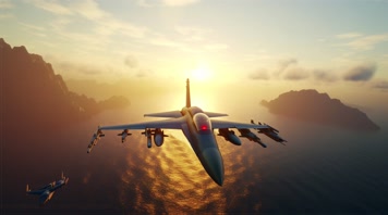 4k航母战斗机起飞降落夕阳唯美创意