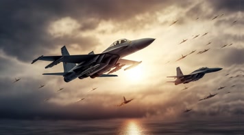 4k航母战斗机起飞降落夕阳唯美创意