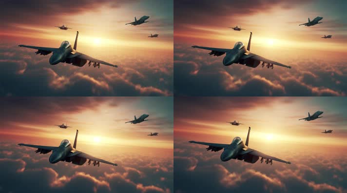 4k航母战斗机起飞降落夕阳唯美创意