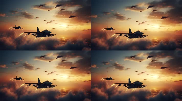 4k航母战斗机起飞降落夕阳唯美创意