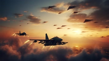 4k航母战斗机起飞降落夕阳唯美创意