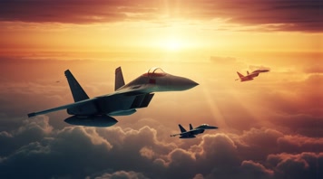 4k航母战斗机起飞降落夕阳唯美创意