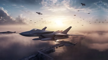 4k航母战斗机起飞降落夕阳唯美创意