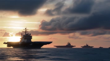 4k航空母舰舰队海洋航行夕阳唯美创意 4k航空母舰舰队海洋航行夕阳唯美创意