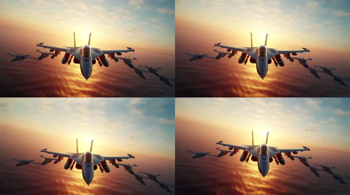 4k航母战斗机起飞降落夕阳唯美创意