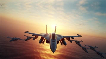 4k航母战斗机起飞降落夕阳唯美创意