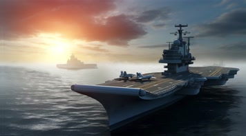 4k航空母舰舰队海洋航行夕阳唯美创意 4k航空母舰舰队海洋航行夕阳唯美创意