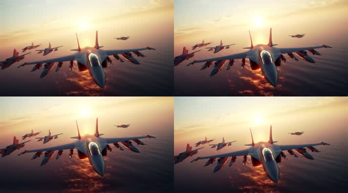 4k航母战斗机起飞降落夕阳唯美创意