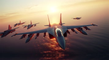 4k航母战斗机起飞降落夕阳唯美创意