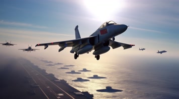 4k航母战斗机起飞降落夕阳唯美创意