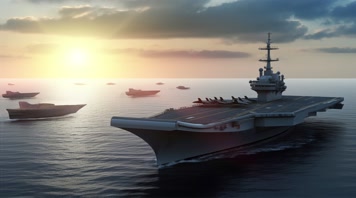 4k航空母舰舰队海洋航行夕阳唯美创意 4k航空母舰舰队海洋航行夕阳唯美创意