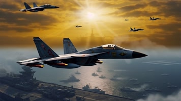 4k航母战斗机起飞降落夕阳唯美创意