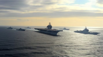 4k航空母舰舰队海洋航行夕阳唯美创意 4k航空母舰舰队海洋航行夕阳唯美创意
