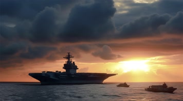 4k航空母舰舰队海洋航行夕阳唯美创意 4k航空母舰舰队海洋航行夕阳唯美创意