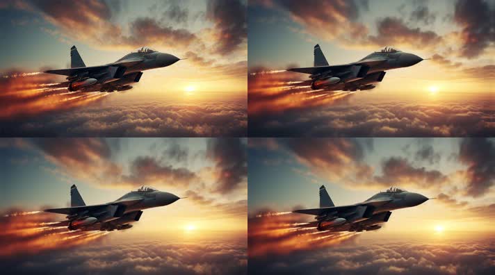 4k战斗机翱翔天空唯美创意素材