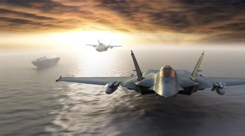 4k航母战斗机起飞降落夕阳唯美创意