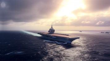 4k航空母舰舰队海洋航行夕阳唯美创意 4k航空母舰舰队海洋航行夕阳唯美创意