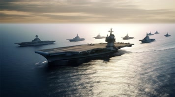 4k航空母舰舰队海洋航行夕阳唯美创意