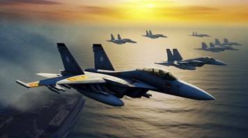 4k航母战斗机起飞降落夕阳唯美创意