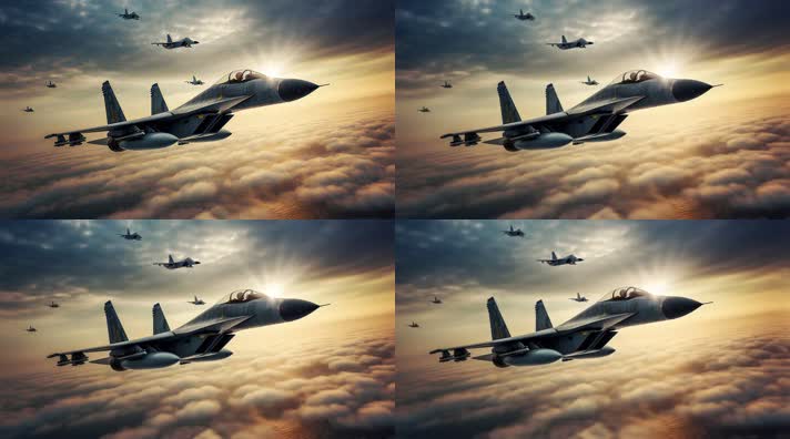 4k航母战斗机起飞降落夕阳唯美创意