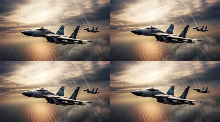 4k航母战斗机起飞降落夕阳唯美创意