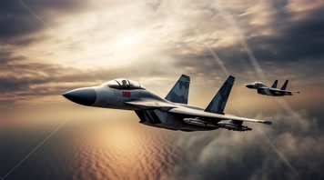 4k航母战斗机起飞降落夕阳唯美创意