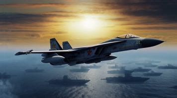 4k航母战斗机起飞降落夕阳唯美创意