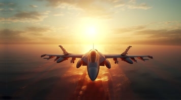 4k航母战斗机起飞降落夕阳唯美创意