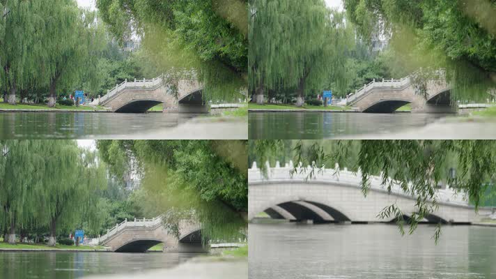 公园里的桥和河面
